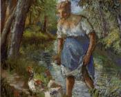 卡米耶毕沙罗 - Peasant Crossing a Stream